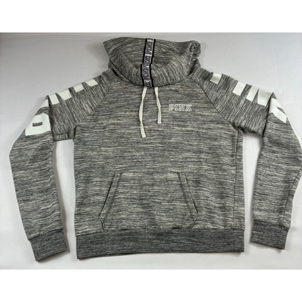 PINK Victoria's Secret Funnel Neck Pullover Women Large Gray Space Dye Hoodie